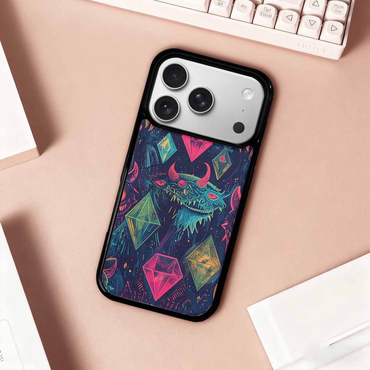 iPhone 17 Pro Case — Neon Monsters Diamond Original Art, Custom Designed Case Cover