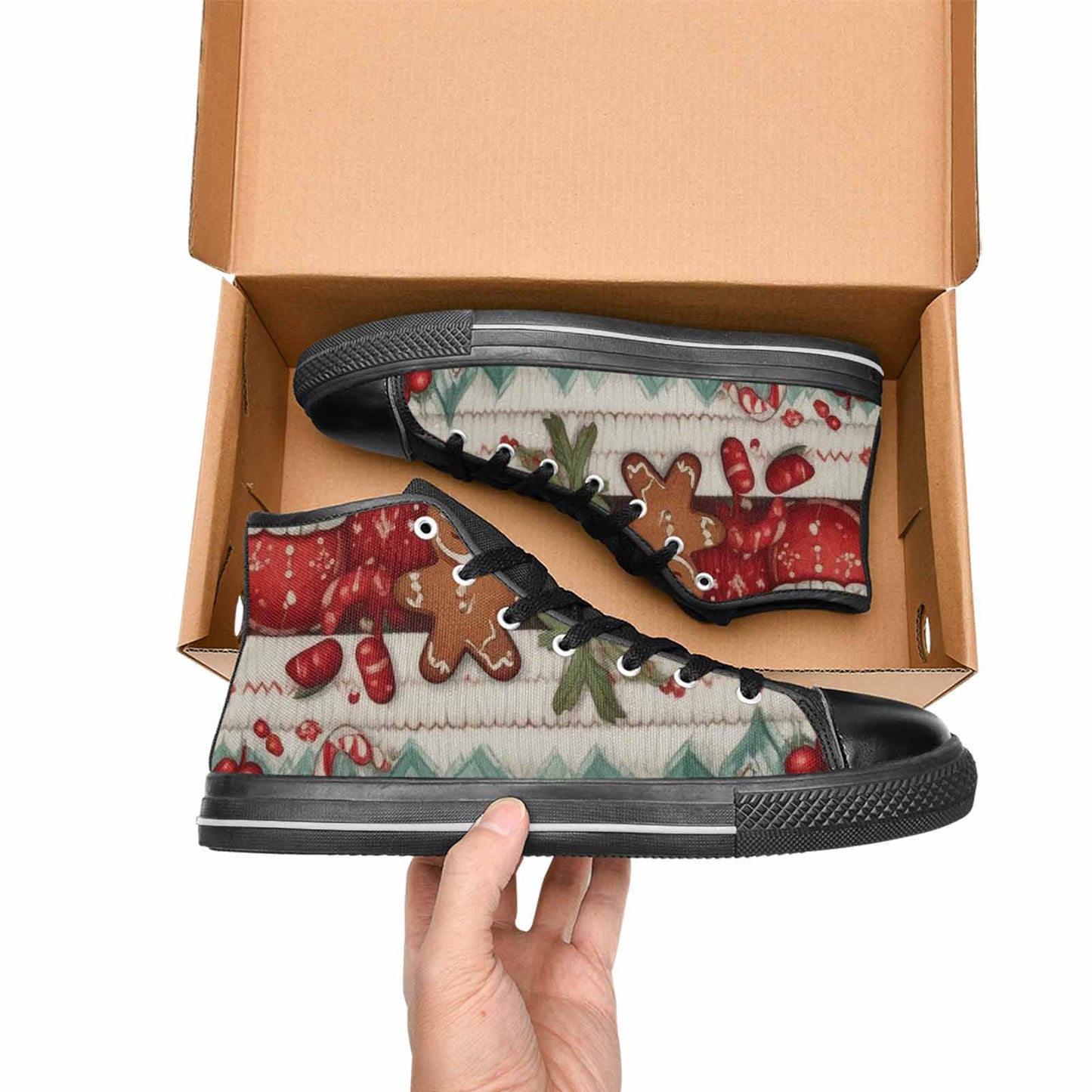 WOMEN'S Christmas Holly Snowflake High Top Canvas Wallpaper Art Shoes