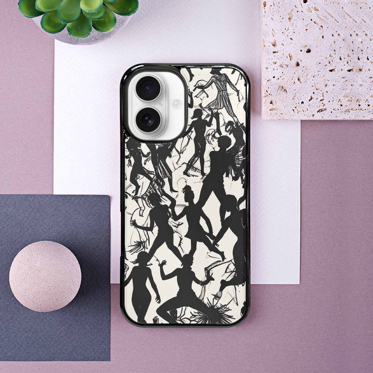 iPhone 16 Case — Bold Dancing Figure Line Art Pattern, Personalized Phone Case
