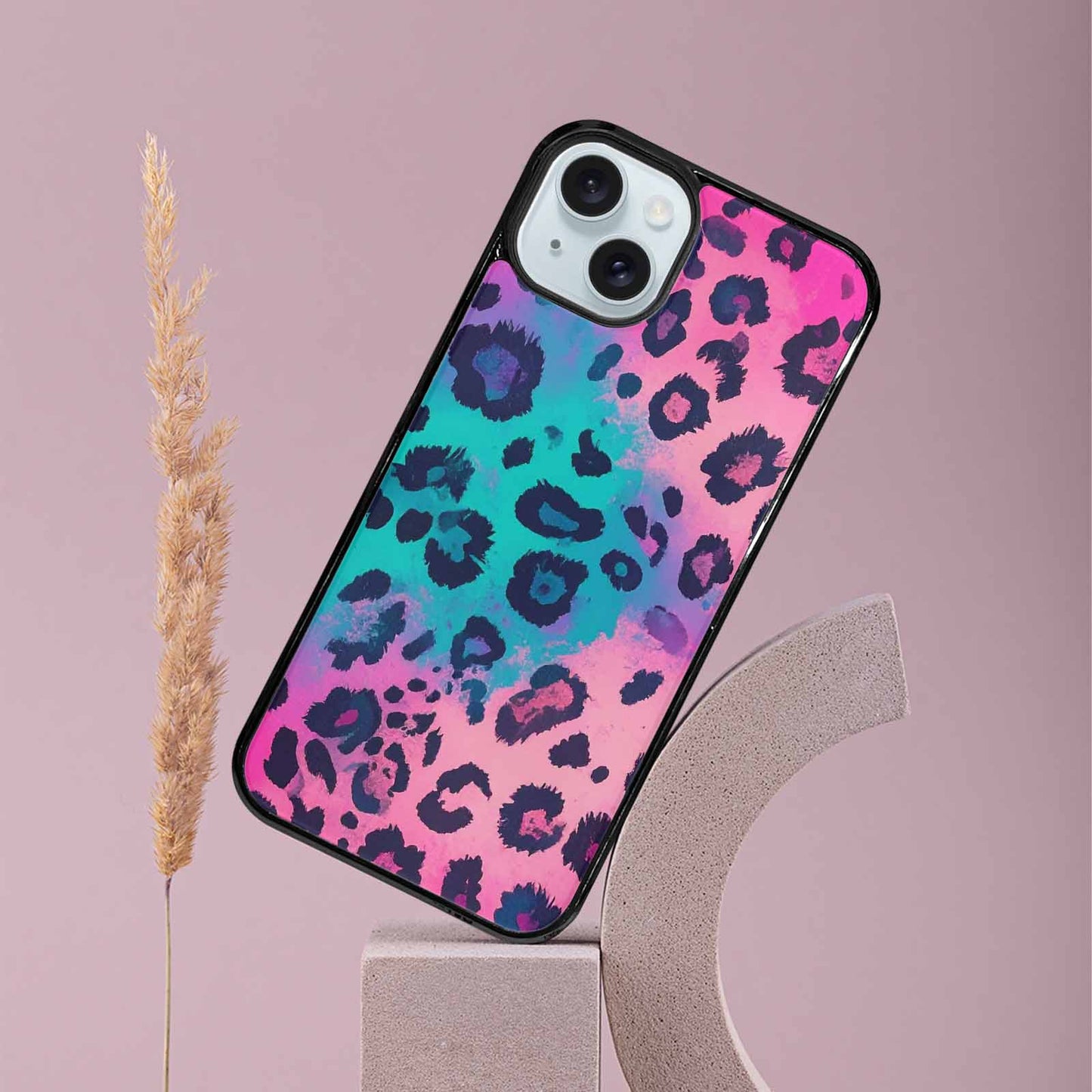 iPhone 15 Plus Case — Leopard Neon Pink Teal Airbrush, Custom Made Phone Cover