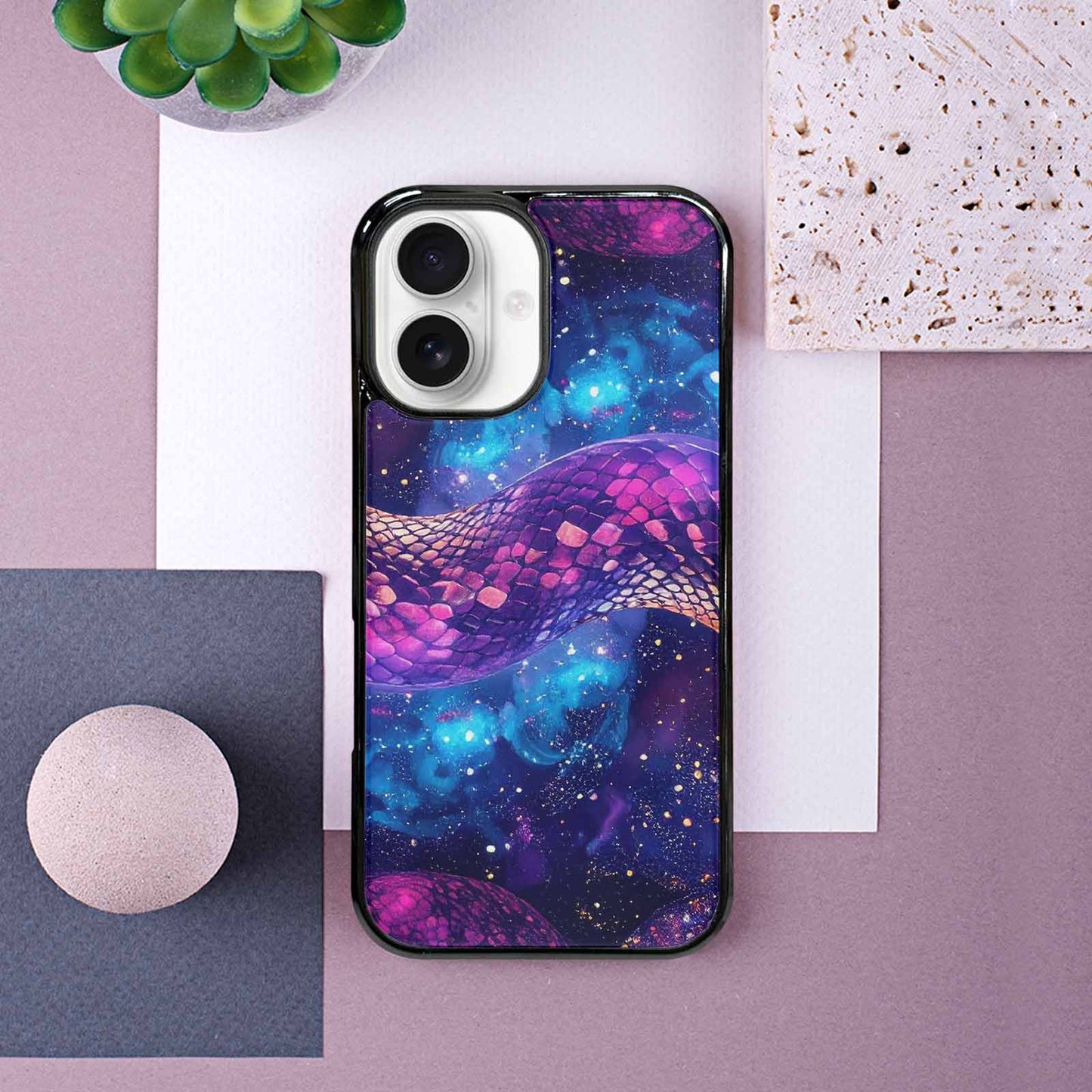 iPhone 16 Case — Galaxy Snake Print, Custom Designed Case Cover