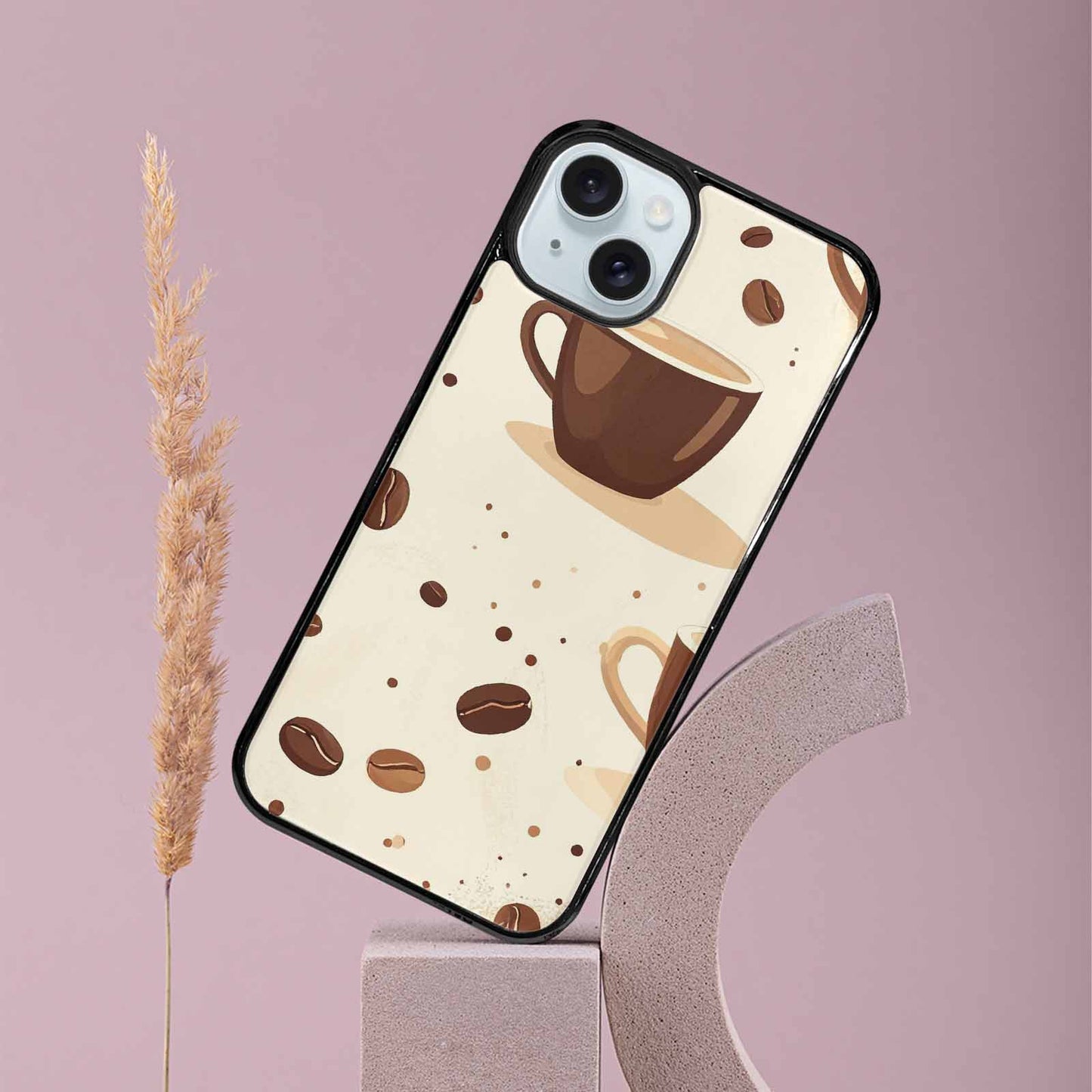 iPhone 15 Plus Case — Coffee Cup And Bean Pattern Seamless, Custom Phone Case