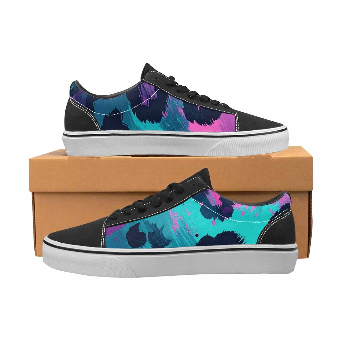 WOMEN'S Leopard Neon Pink Teal Airbrush Canvas Lace-Up Neon Fantasy Custom Sneakers