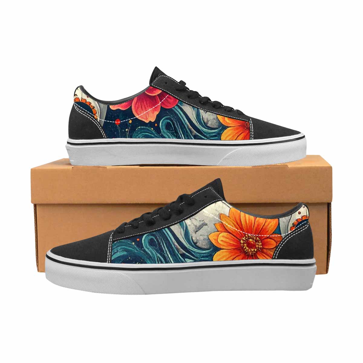 WOMEN'S Marble Skull Canvas Lace-Up Vivid Custom Sneakers