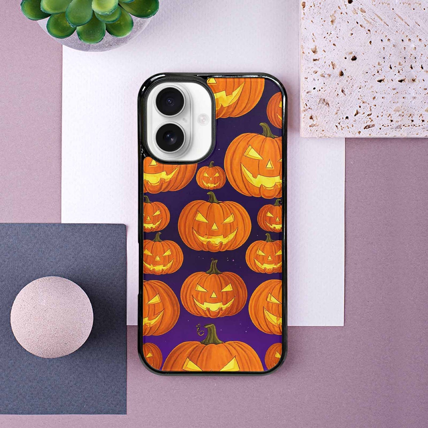 iPhone 16 Case — Halloween Jackolantern Purple Sky Custom, Personalized Phone Case