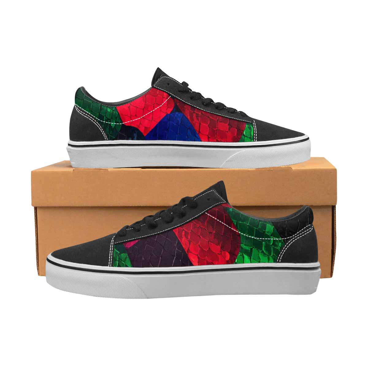 MEN'S Dark Snake Print Canvas Lace-Up Surreal Custom Sneakers