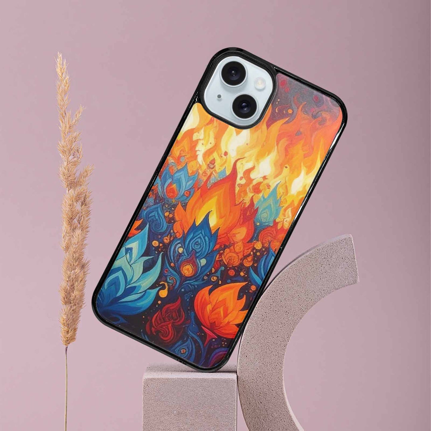 iPhone 15 Plus Case — Flame Burst Full Color Vibrant Flame, Custom Printed Phone Case