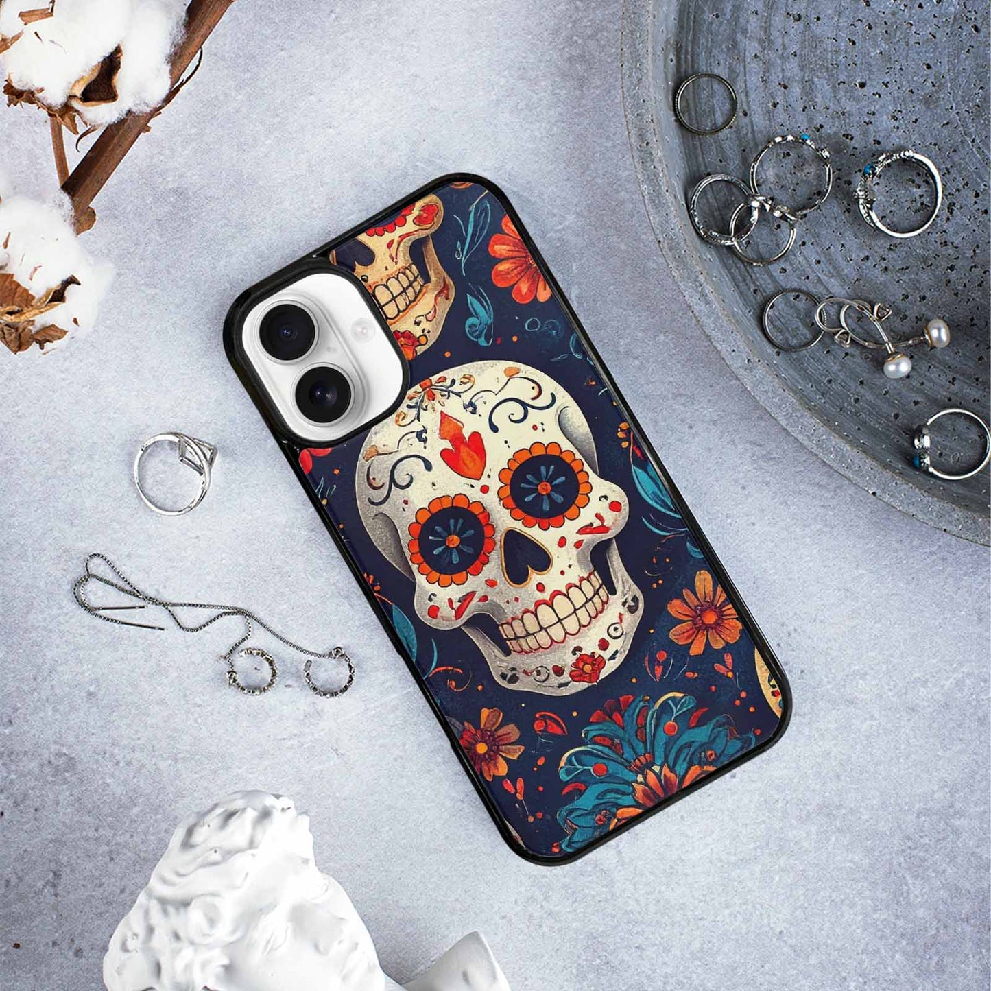 iPhone 16 Plus Case — Day Dead Sugar Skull Art 100s, Original Design Phone Case
