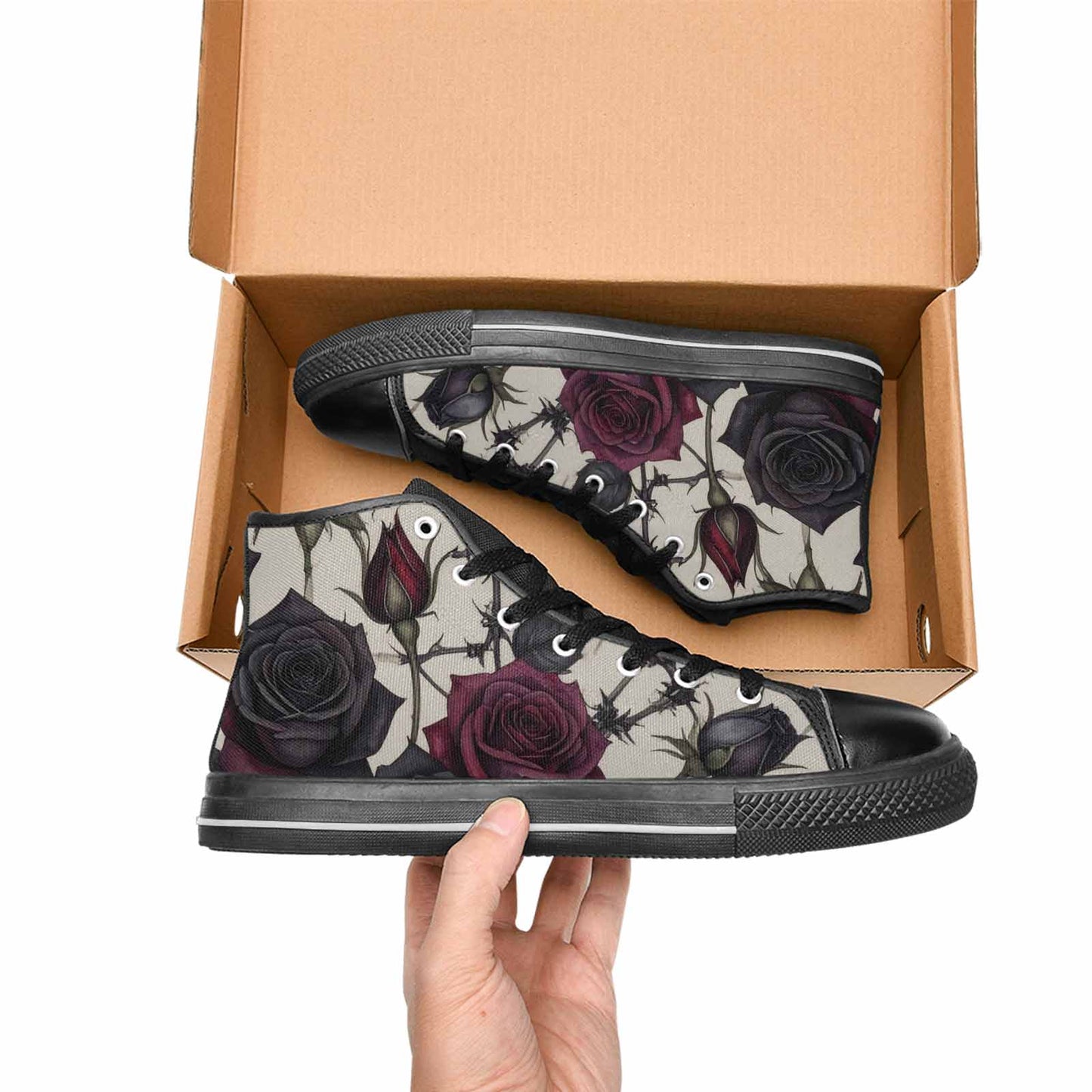 MEN'S Black Gothic Rose High Top Canvas Aesthetic Custom Sneakers