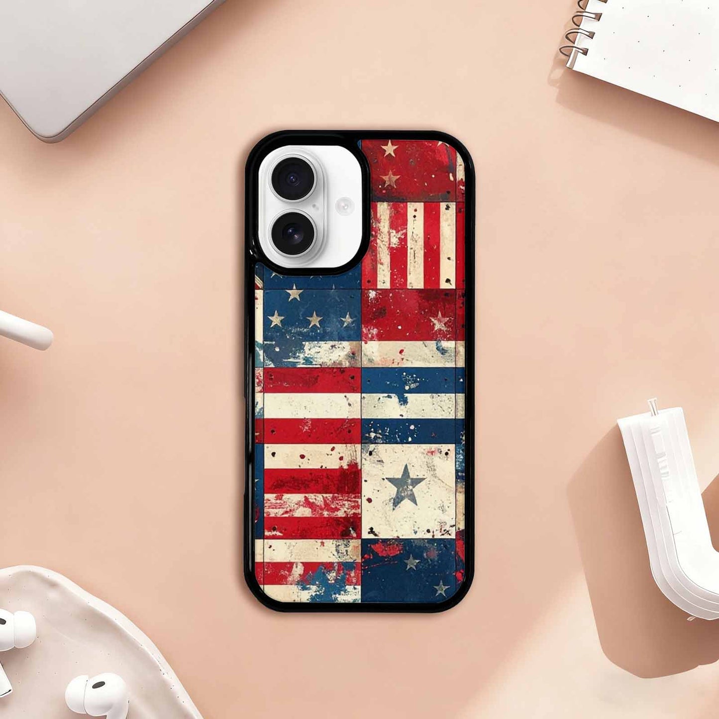 iPhone 17 Case — Small American Flag Stars Galaxy Space, Personalized Phone Case