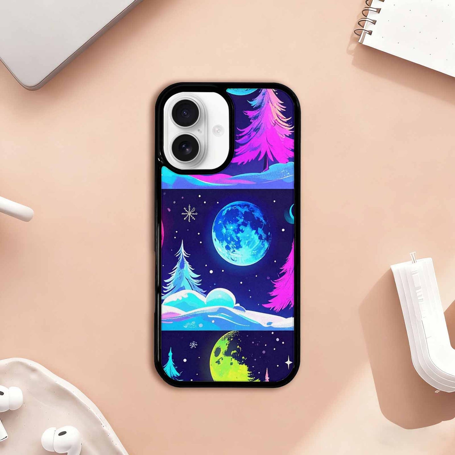 iPhone 17 Case — Neon Winter Moon Cartoon Cute, Custom Made Phone Cover