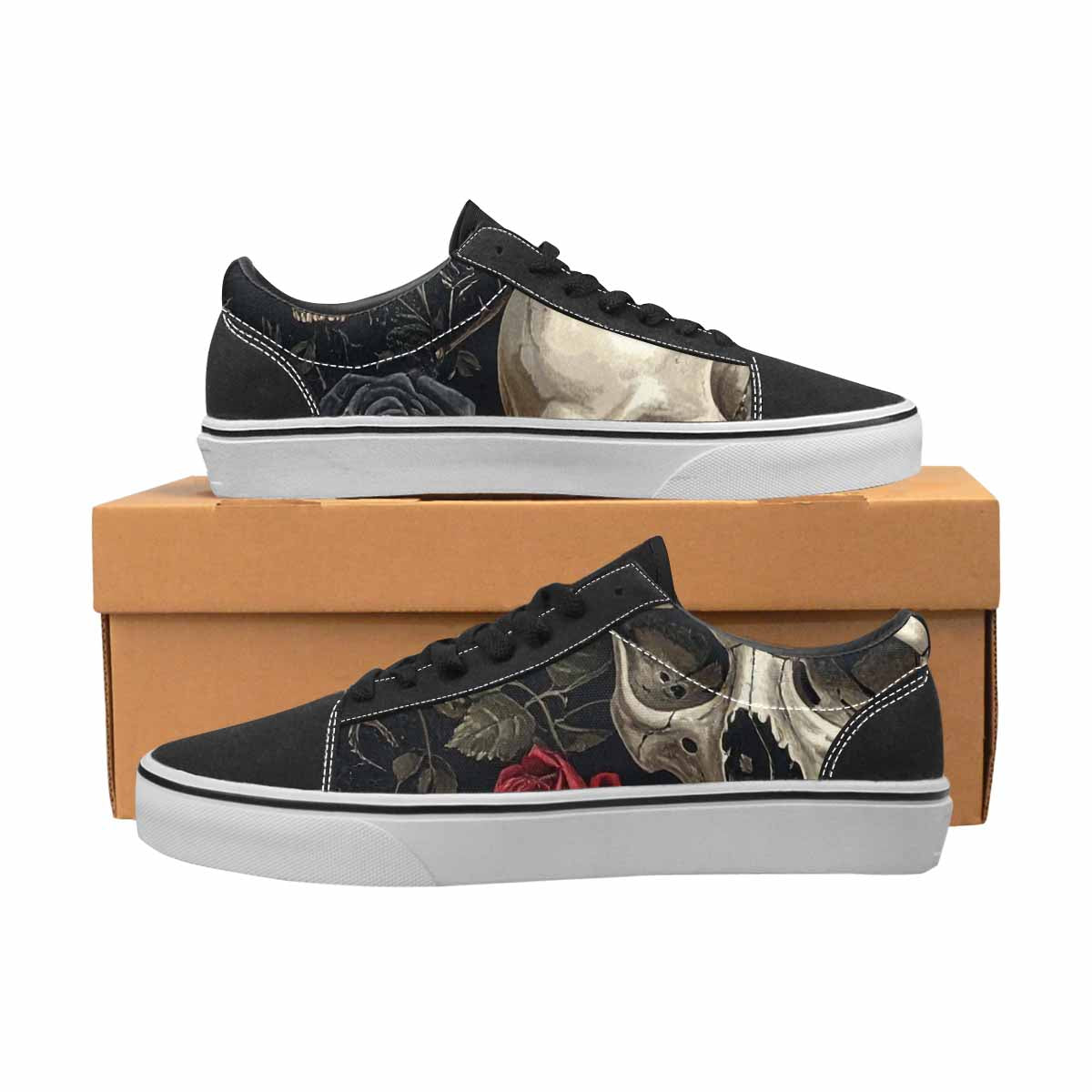 WOMEN'S Skulls - Roses Canvas Lace-Up Aesthetic Custom Sneakers