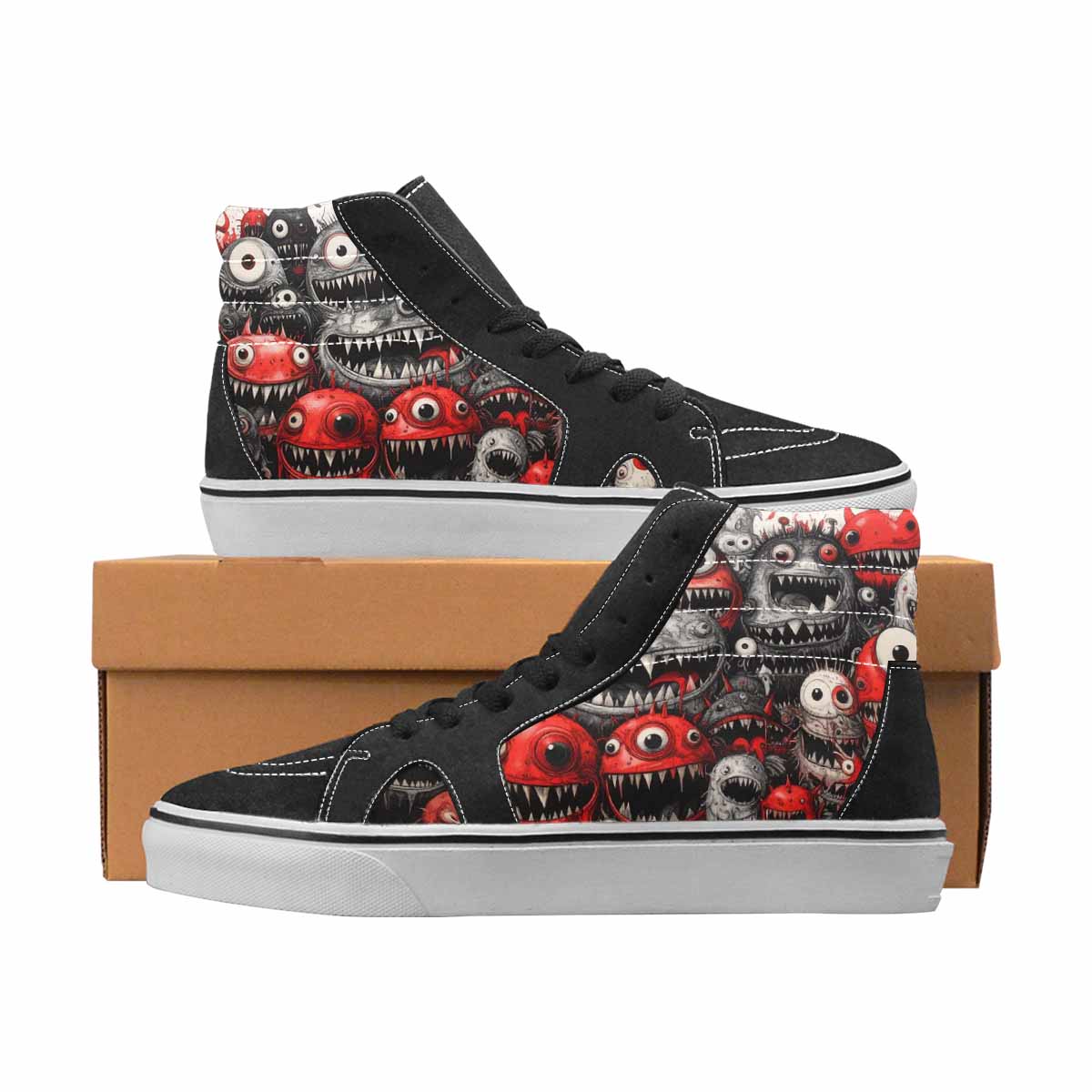 Monsters Black & Print Cottagecore Sneakers | Women's | Freaky Shoes®