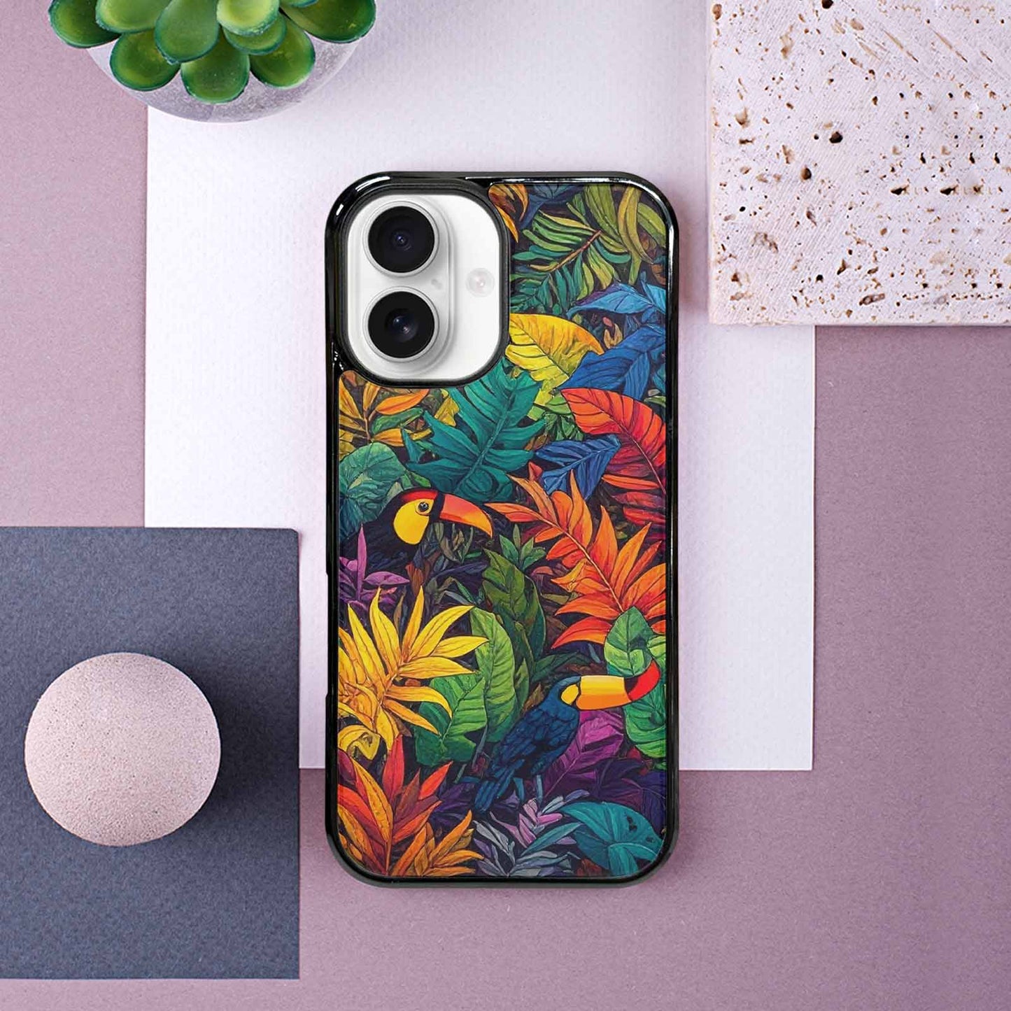 iPhone 16 Case — Toucan Jungle Toucan Jungle Pattern Hundreds, Custom Designed Case Cover