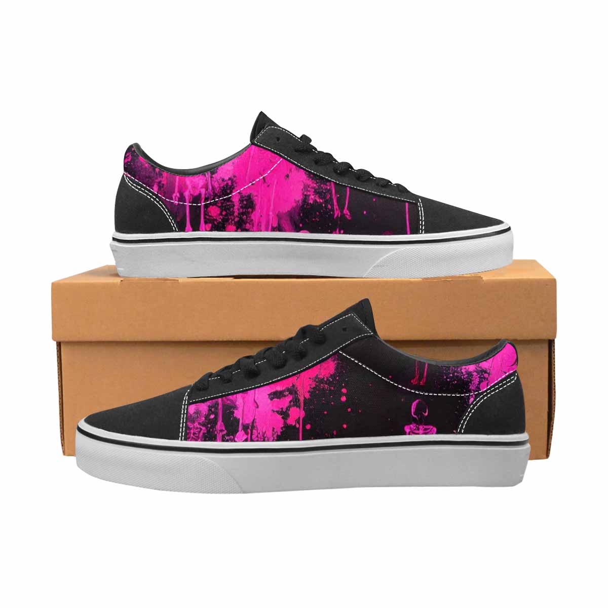 WOMEN'S Skeletons Neon Pink Lace-Up Canvas Aesthetic Custom Shoes