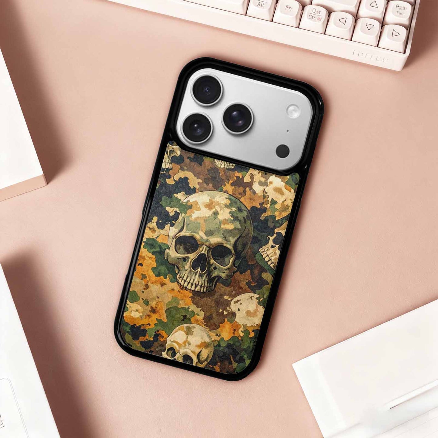 iPhone 17 Pro Case — Military Camo Texture Combined With Gothic, Custom Printed Phone Case
