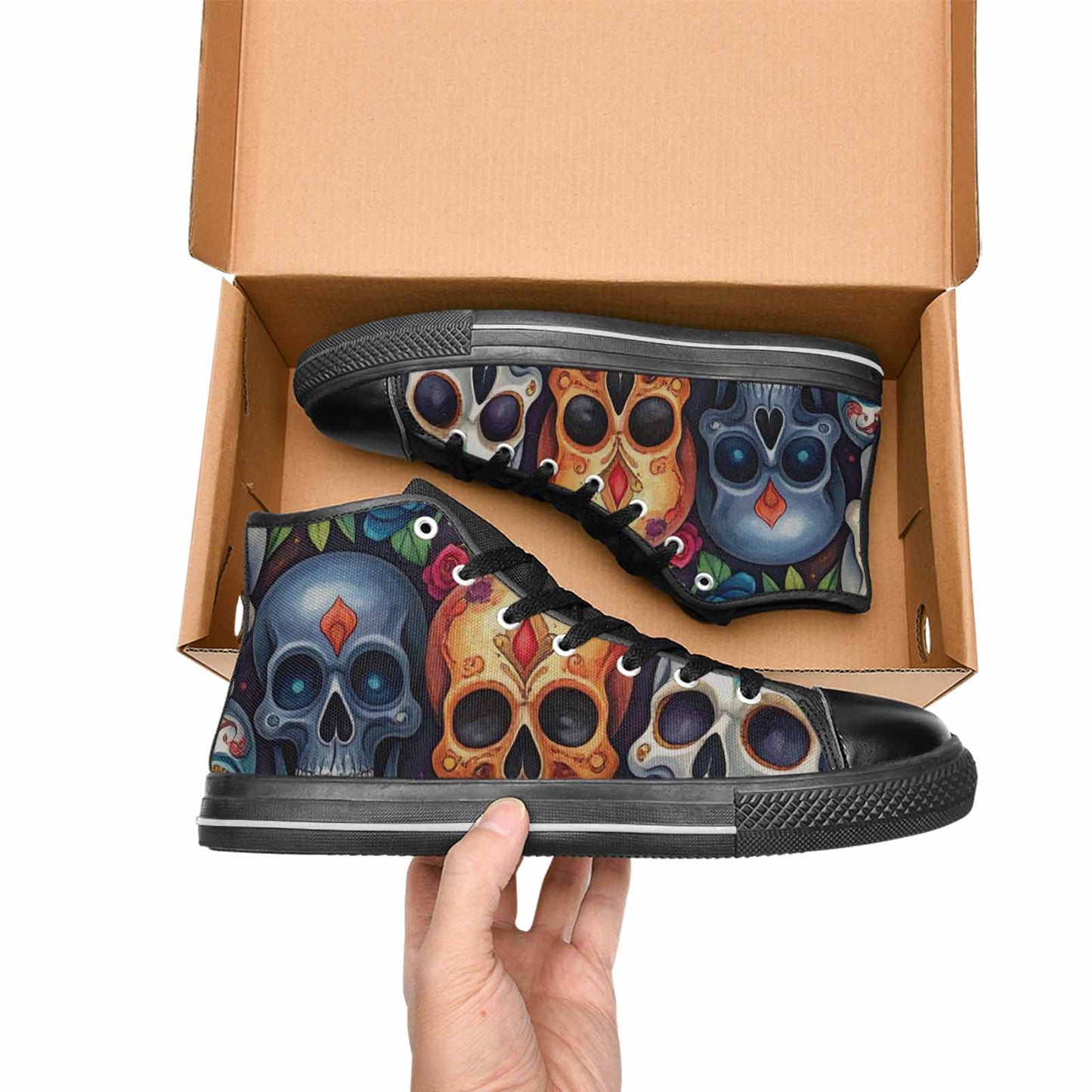 WOMEN'S Skull High Top Canvas Surreal Custom Shoes