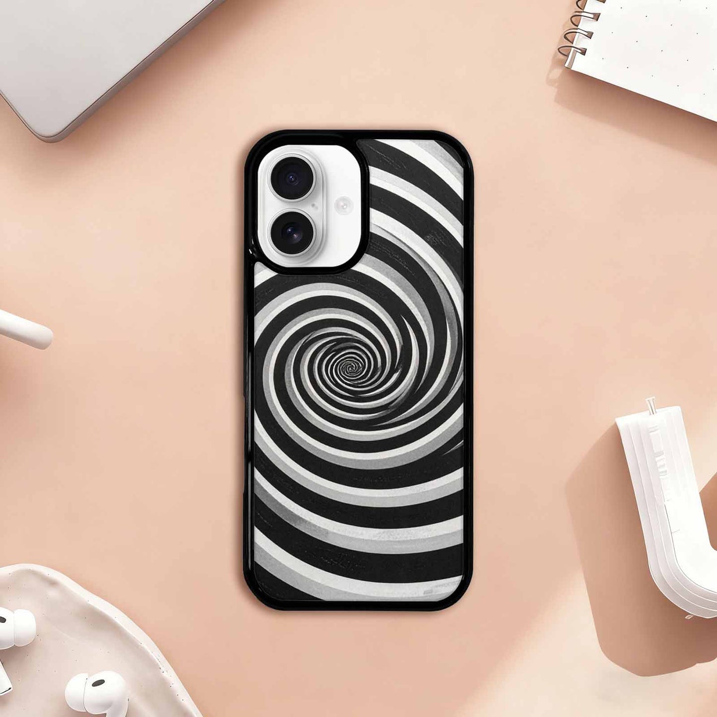 iPhone 17 Case — Hypnotic Spiral Optical Illusion Original Art, Custom Art Phone Cover