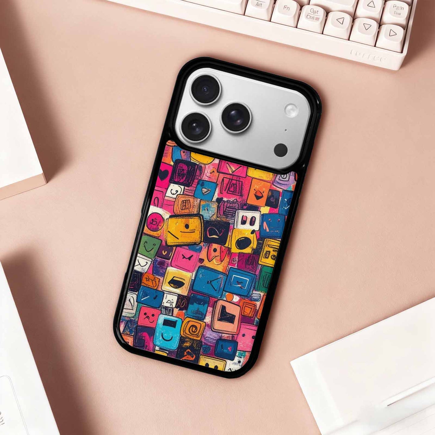 iPhone 17 Pro Case — Hand Drawn Icon Doodle Pattern Original, Custom Made Phone Cover