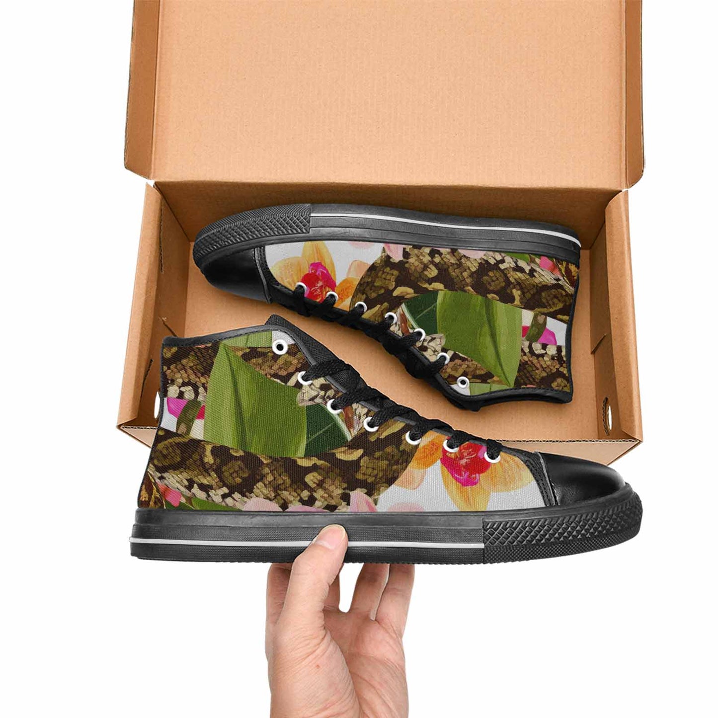 WOMEN'S Floral Snake Print High Top Canvas Neon Fantasy Shoes