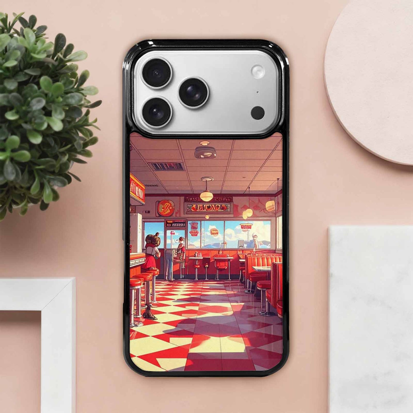 iPhone 17 Pro Max Case — Diner Cartoon Art Pattern Retro Vintage, Custom Made Phone Cover