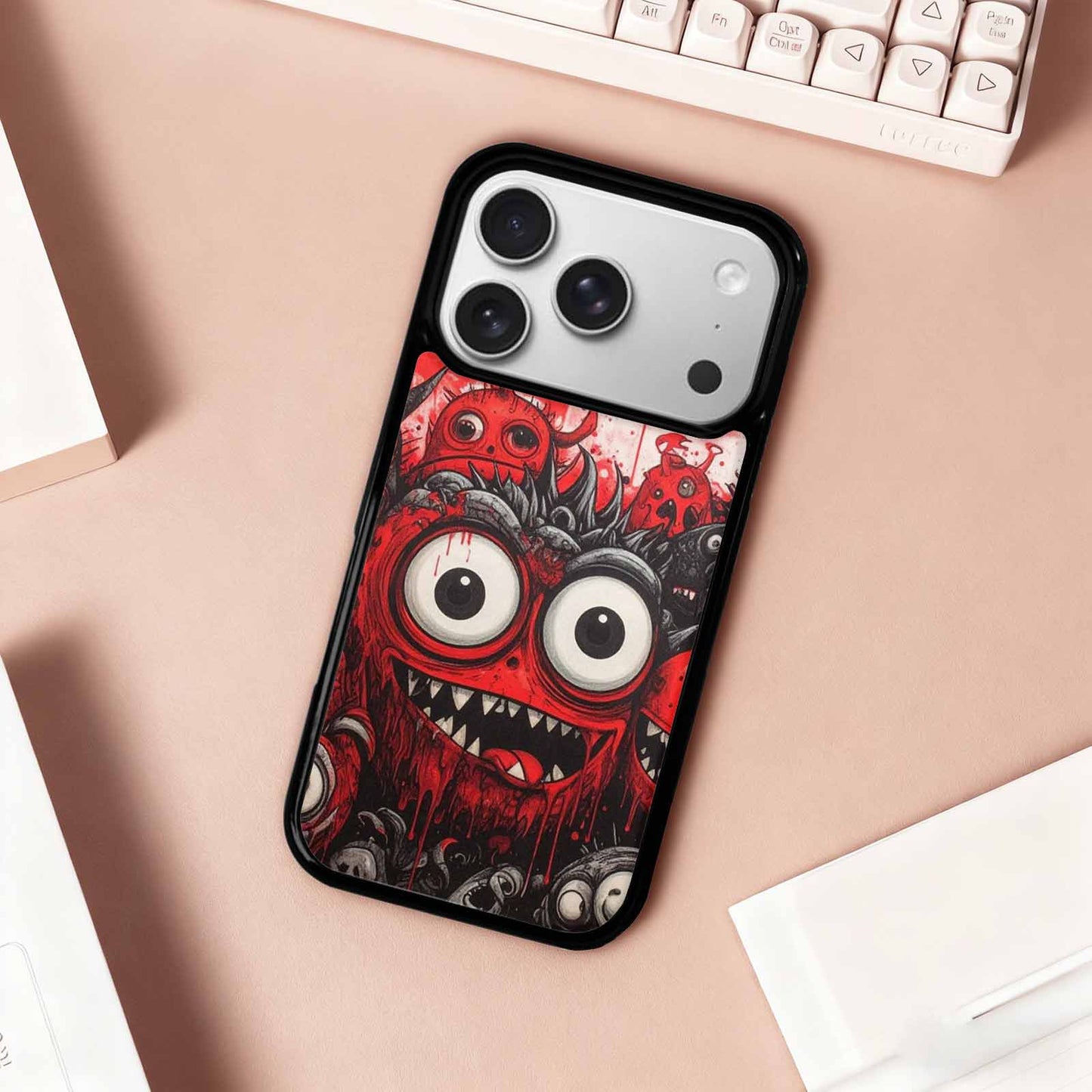 iPhone 17 Pro Case — Black Red Ink Monsters General Cartoon, Custom Made Phone Cover