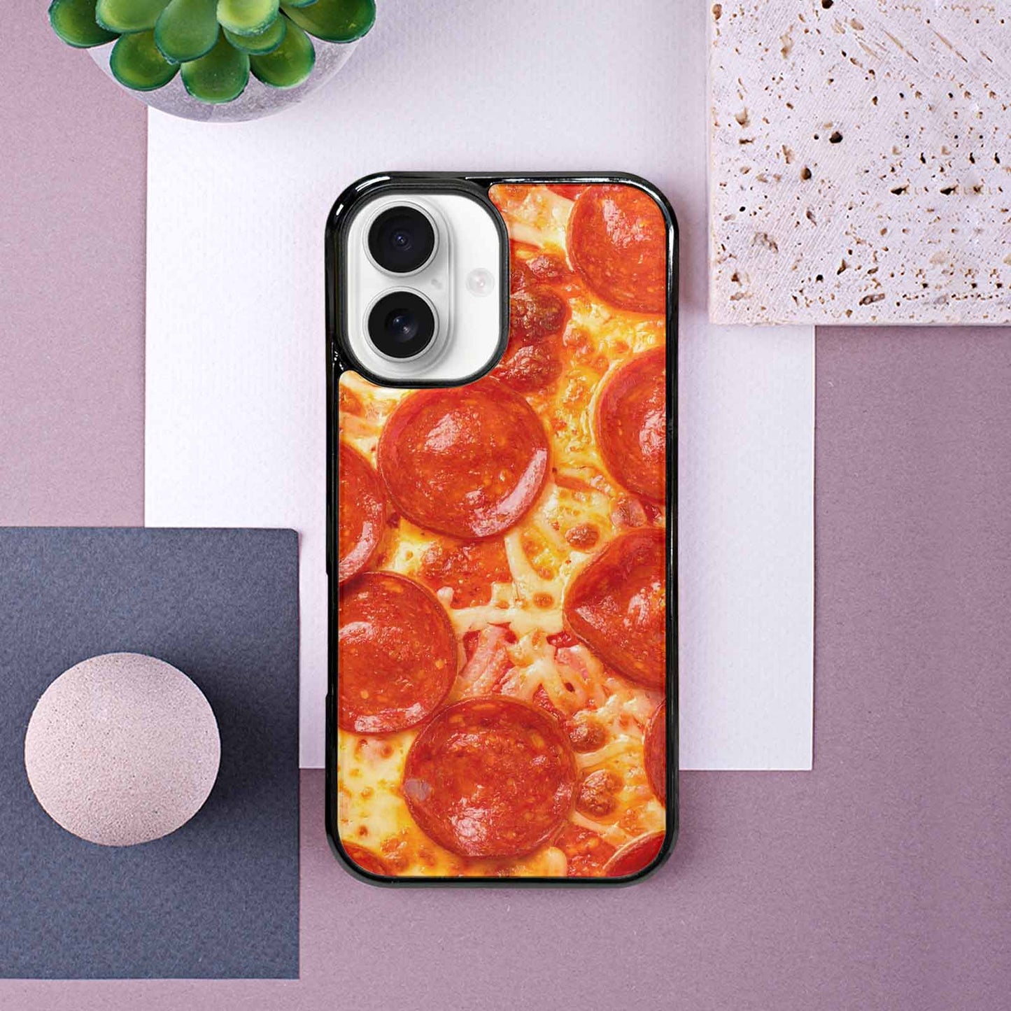 iPhone 16 Case — Pepperoni Pizza Background Art Filling Entire, Personalized Phone Case