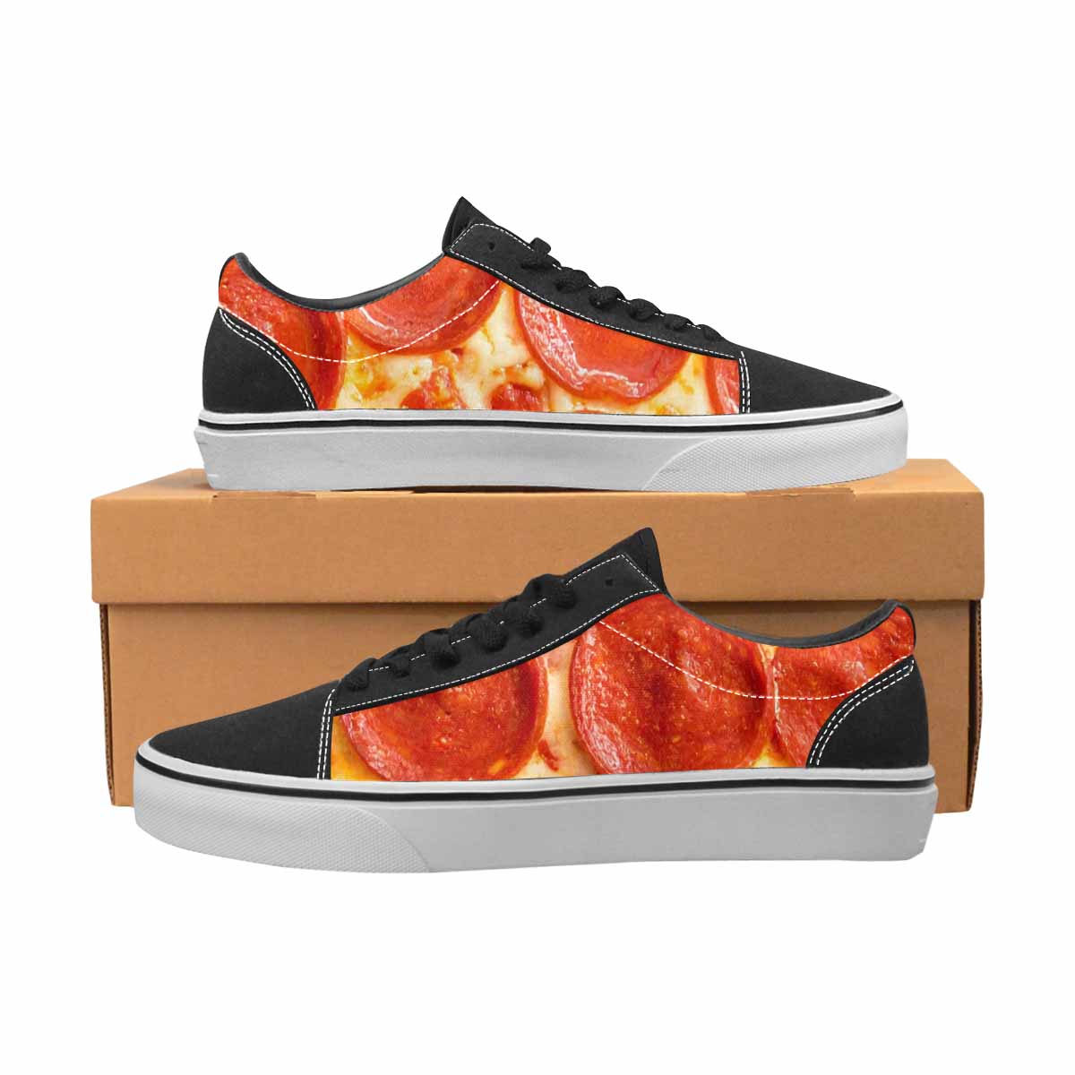 WOMEN'S Pepperoni Pizza Print Canvas Lace-Up Surreal Sneakers