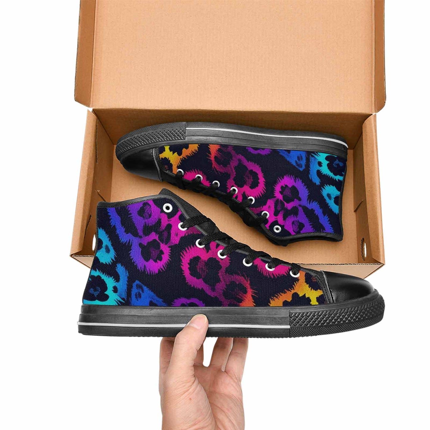 MEN'S Leopard Print Neon High Top Canvas Dark Academia Custom Sneakers