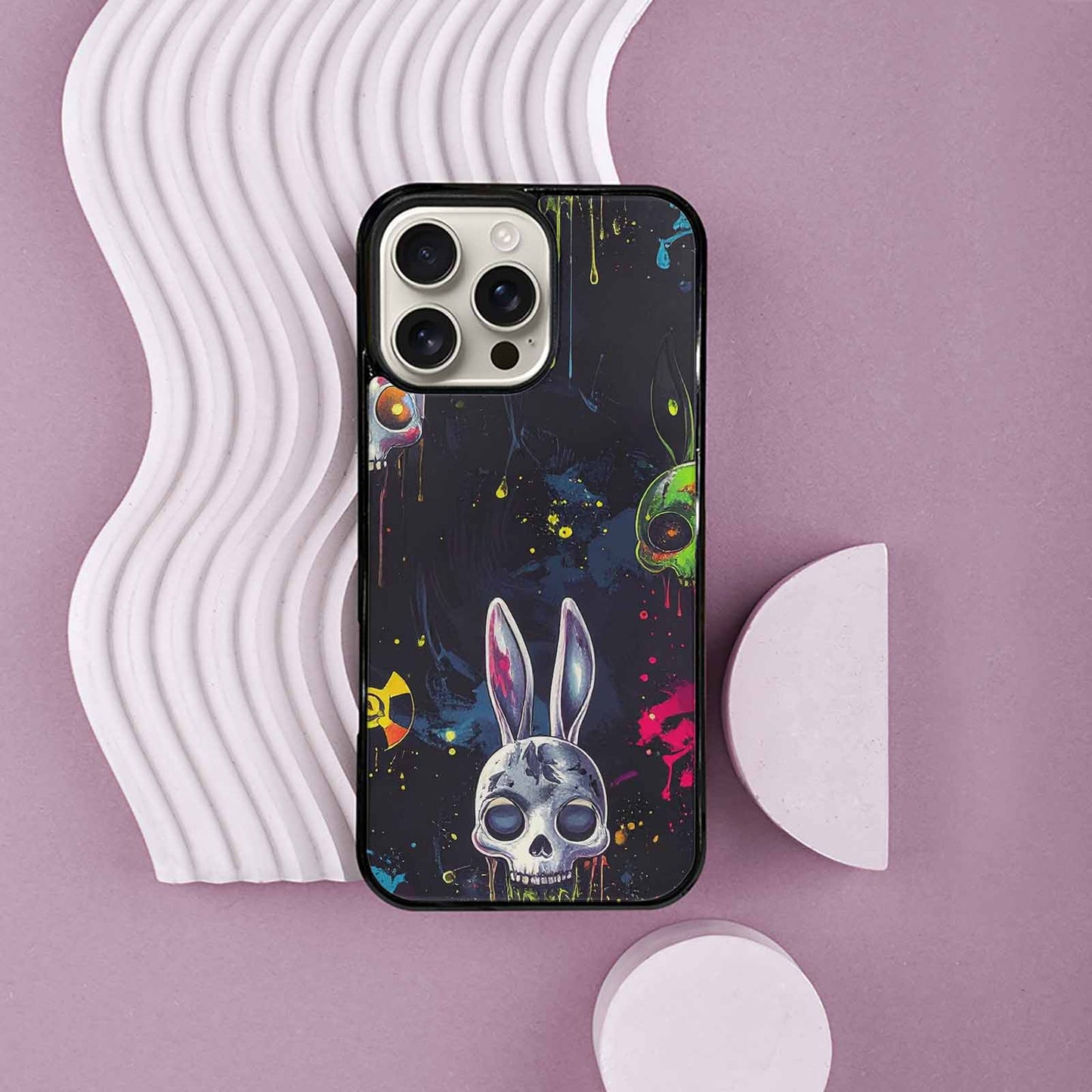 iPhone 16 Pro Max Case — Radioactive Ghost Bunny Skull Small Radioactive, Custom Print Case Cover