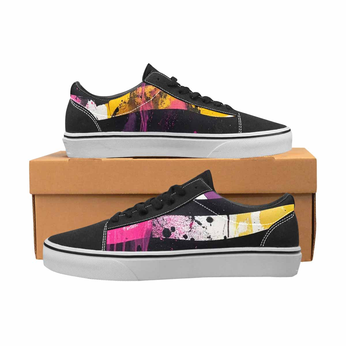 WOMEN'S Zebra Black & Pink Ink Canvas Original Design Neon Fantasy Custom Shoes