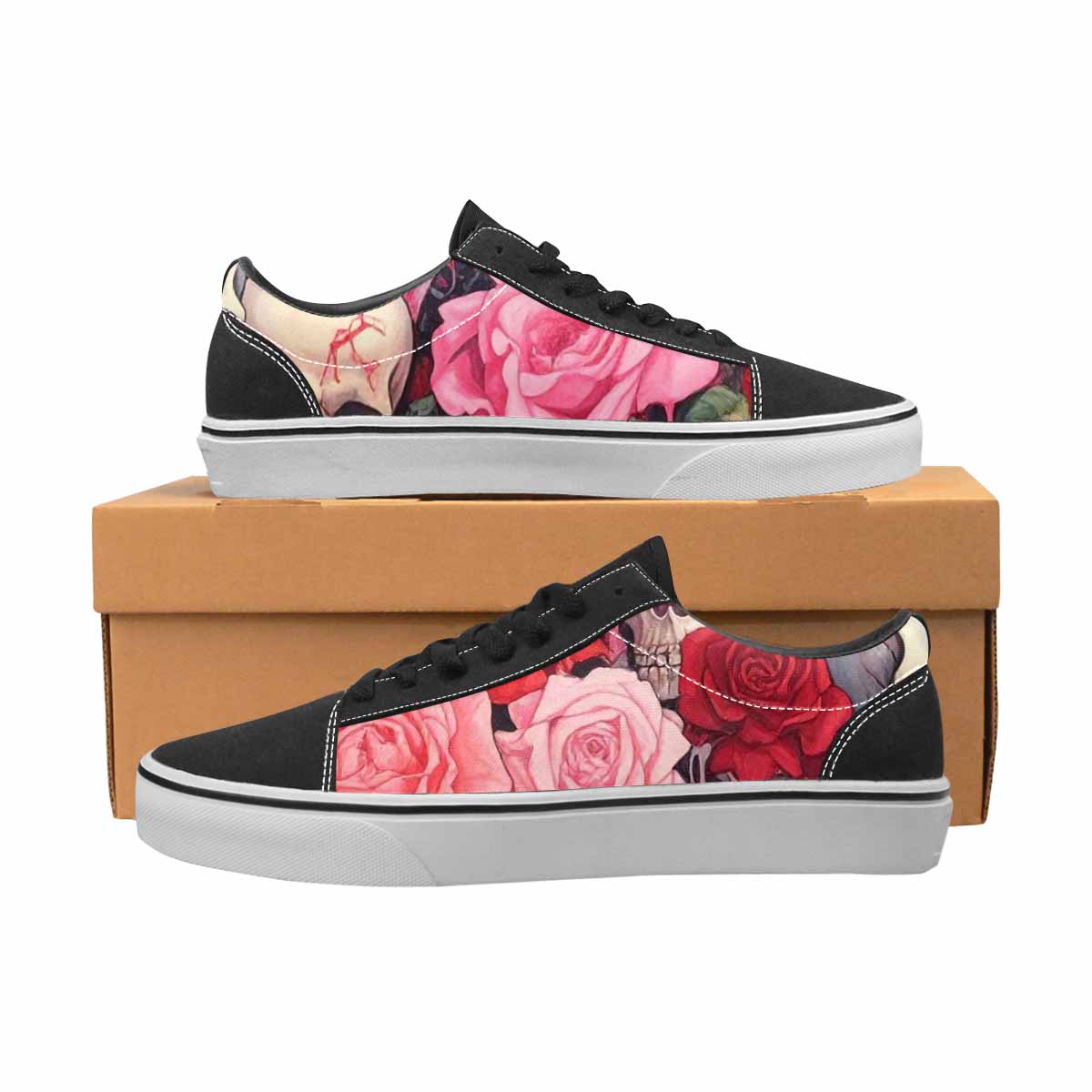 WOMEN'S Skulls Roses Skulls Roses Lace-Up Canvas Melting Art Custom Sneakers