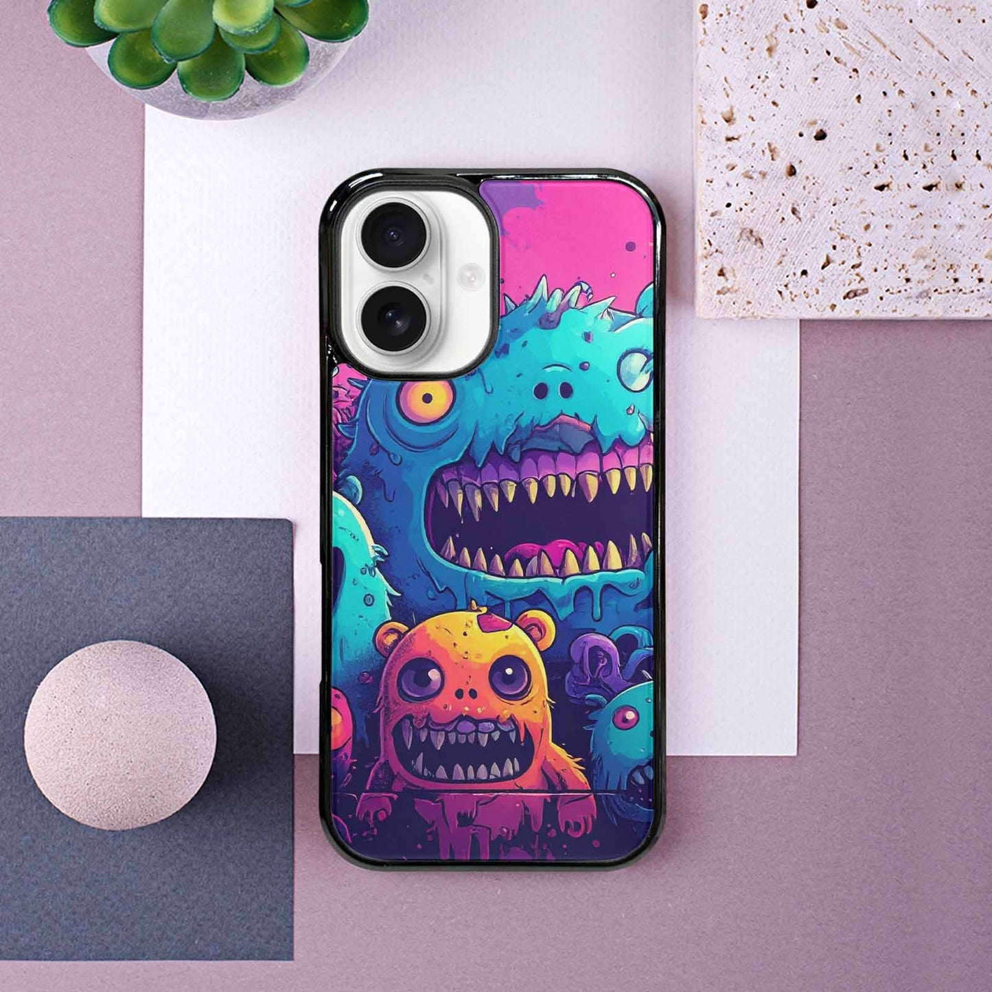 iPhone 16 Case — Overlapping Endlessly No Empty Space Monsters, Custom Made Phone Cover