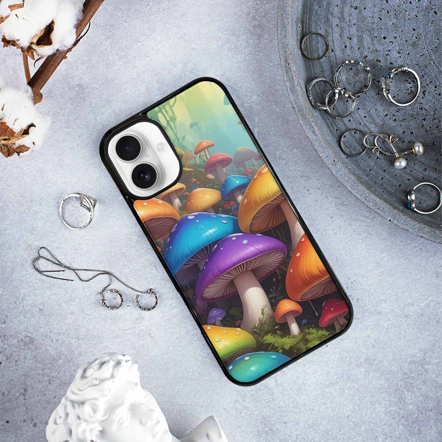 iPhone 16 Plus Case — Overlapping Endlessly No Empty Space Mushrooms, Custom Art Phone Cover