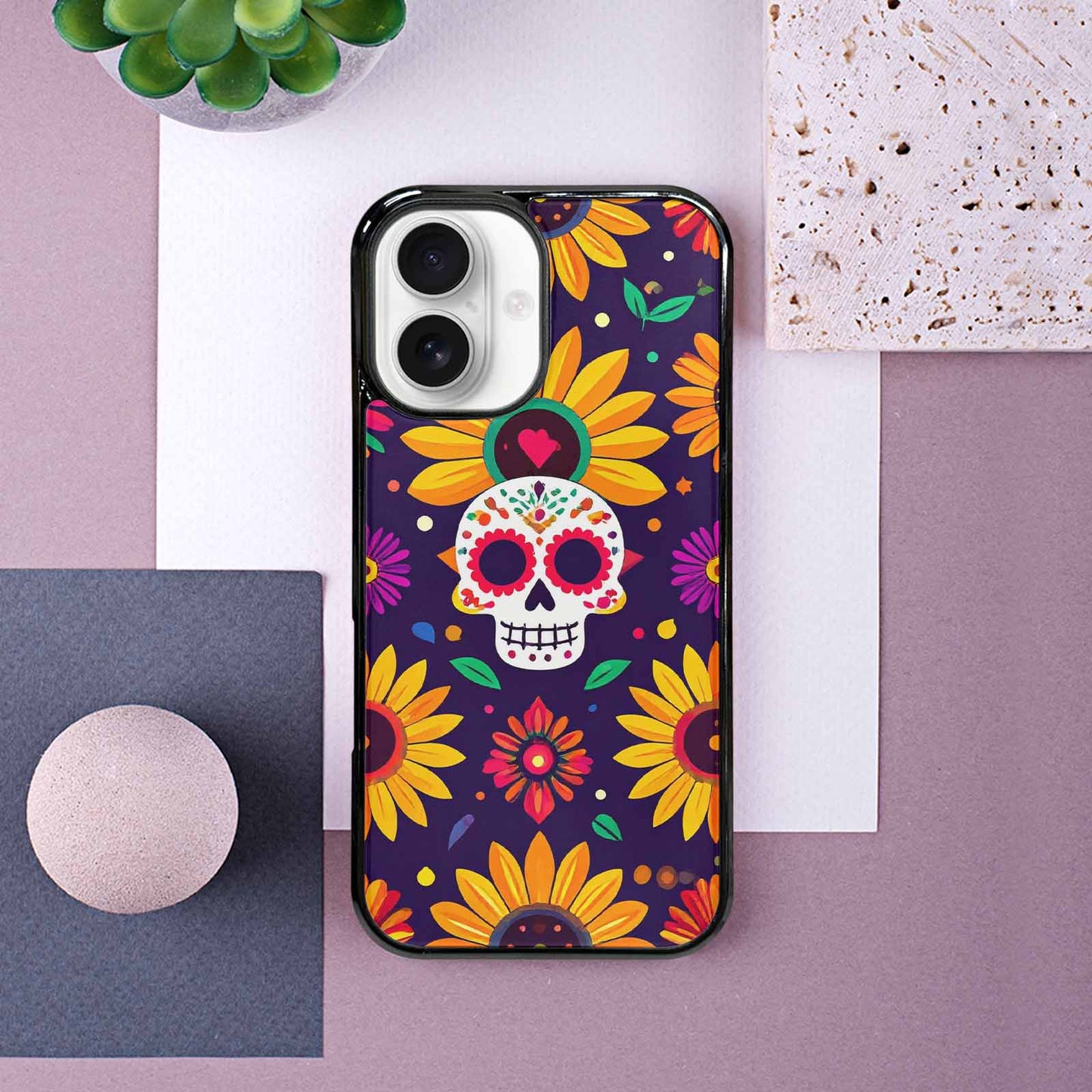 iPhone 16 Case — Sunflowers Hundreds Of Skulls Art Seamless, Original Design Phone Case