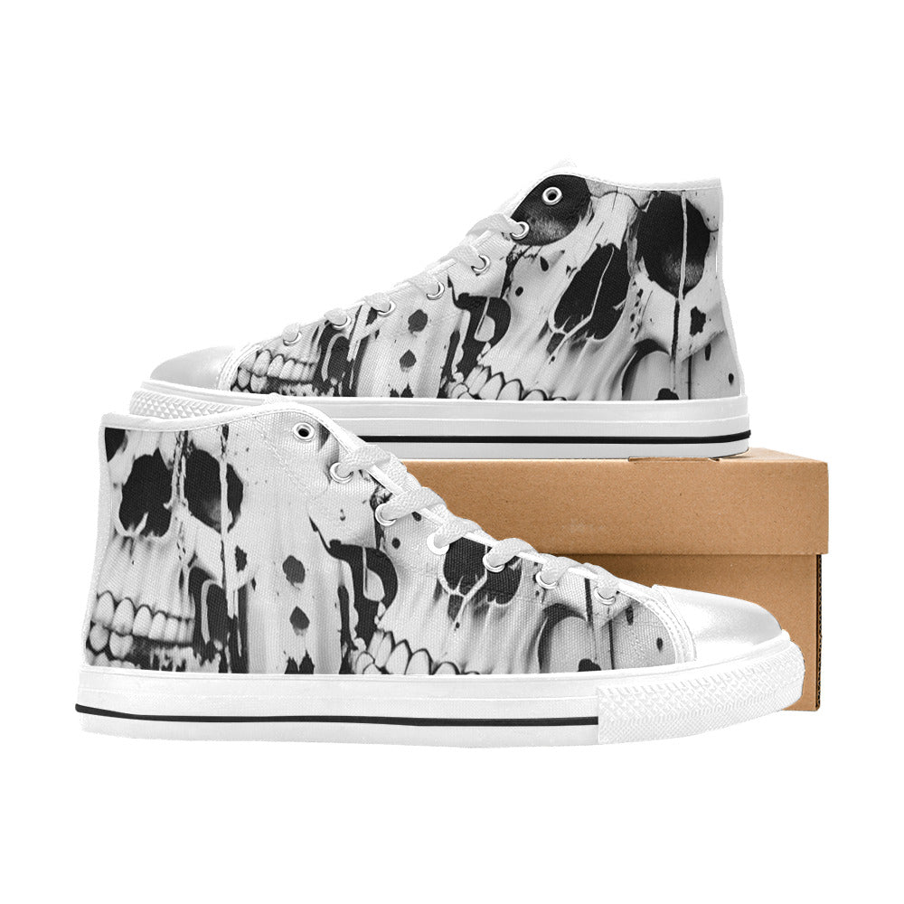 MEN'S Cc Grey Skull Art High Top Canvas Neon Fantasy Custom Shoes