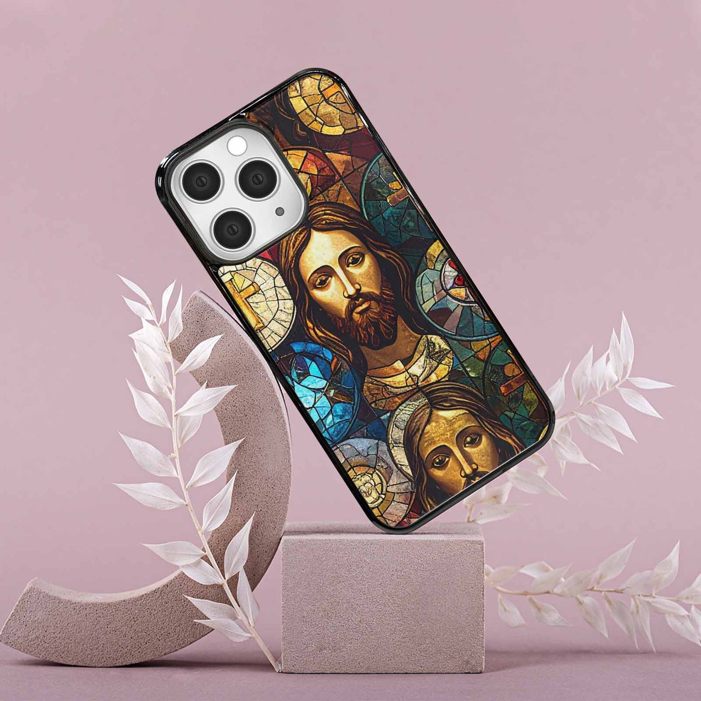 iPhone 15 Pro Max Case — Jesus Face Small Cross And Faith, Customized Protective Case