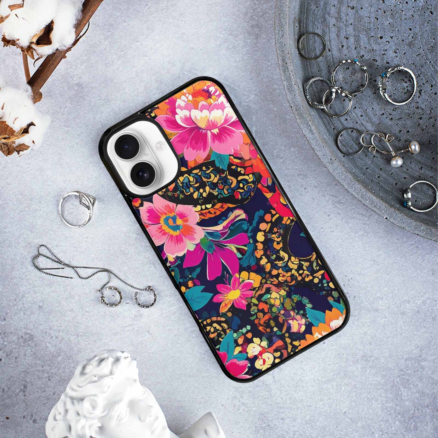 iPhone 16 Plus Case — Snakes Print Floral Seamless Pattern Vibrant, Custom Made Phone Cover