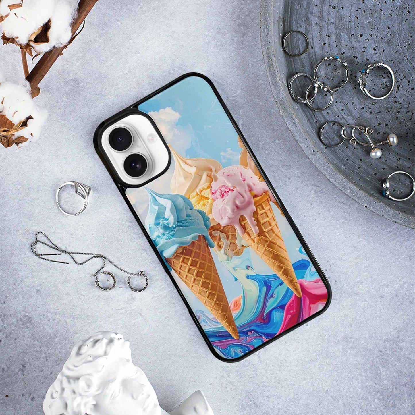 iPhone 16 Plus Case — Collage Of Overlapping Waffle Cone Icecream, Original Design Phone Case