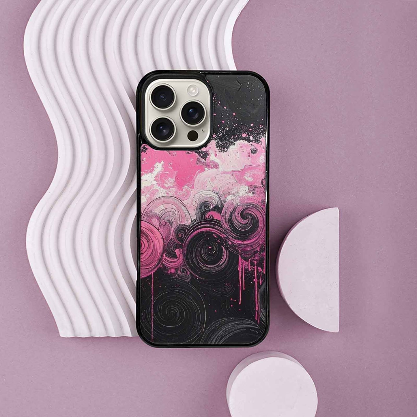 iPhone 16 Pro Max Case — Van Gogh Swirl Black Pink Ink, Custom Made Phone Cover