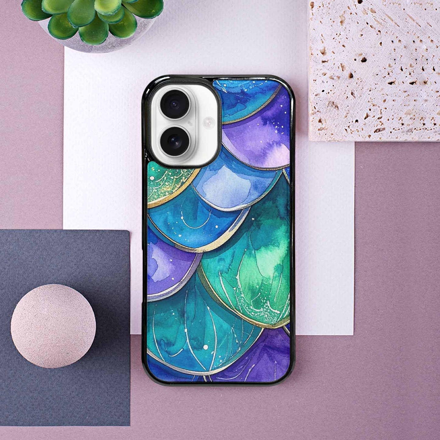 iPhone 16 Case — Mermaid Scale Art Pattern, Custom Art Phone Cover