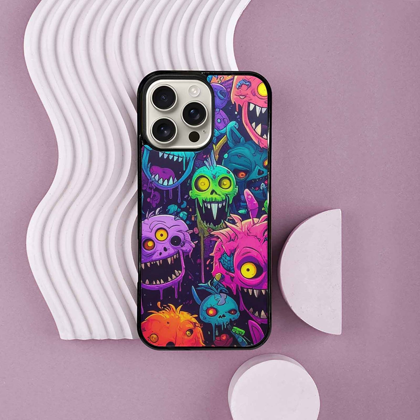 iPhone 16 Pro Max Case — Mixed Toxic Glow Creature Pattern Hundreds, Customized Protective Case