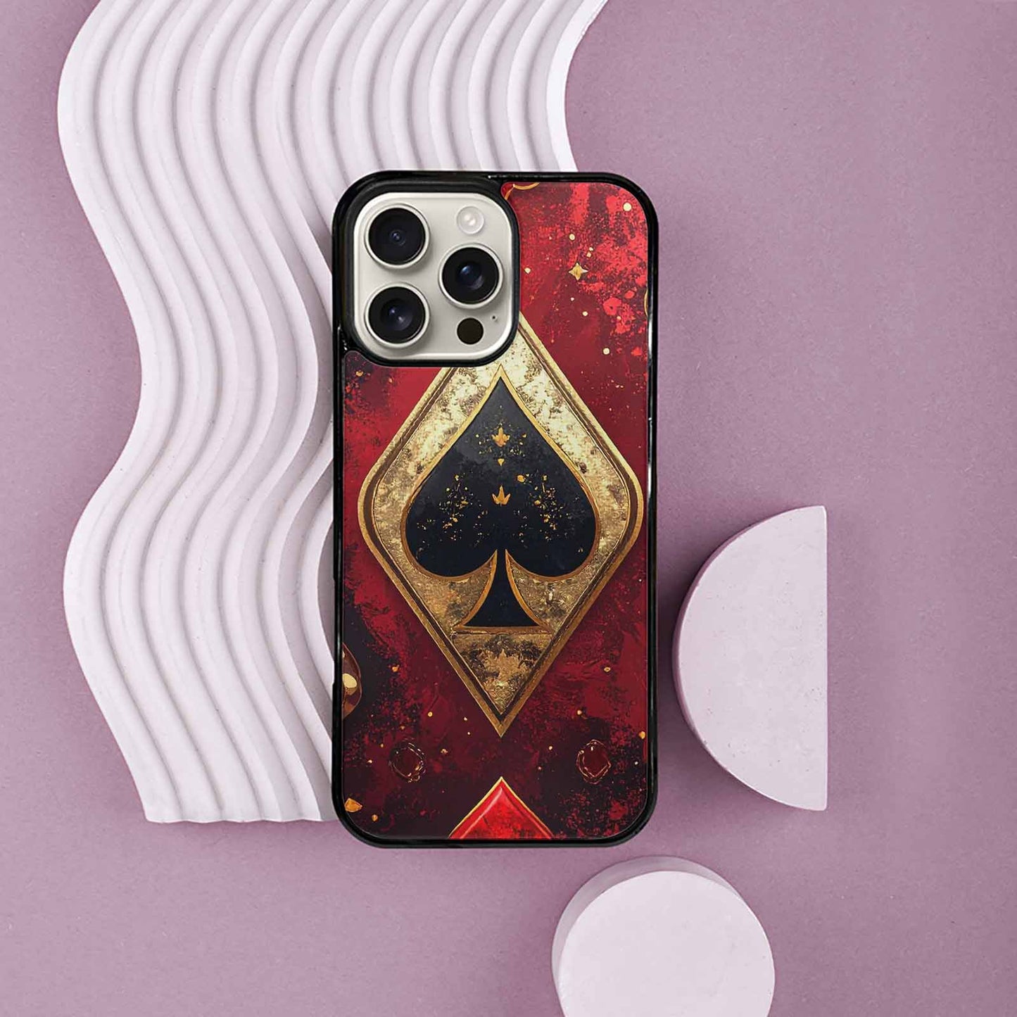iPhone 16 Pro Max Case — Playing Card Suits Pattern Poker Chips, Custom Printed Phone Case