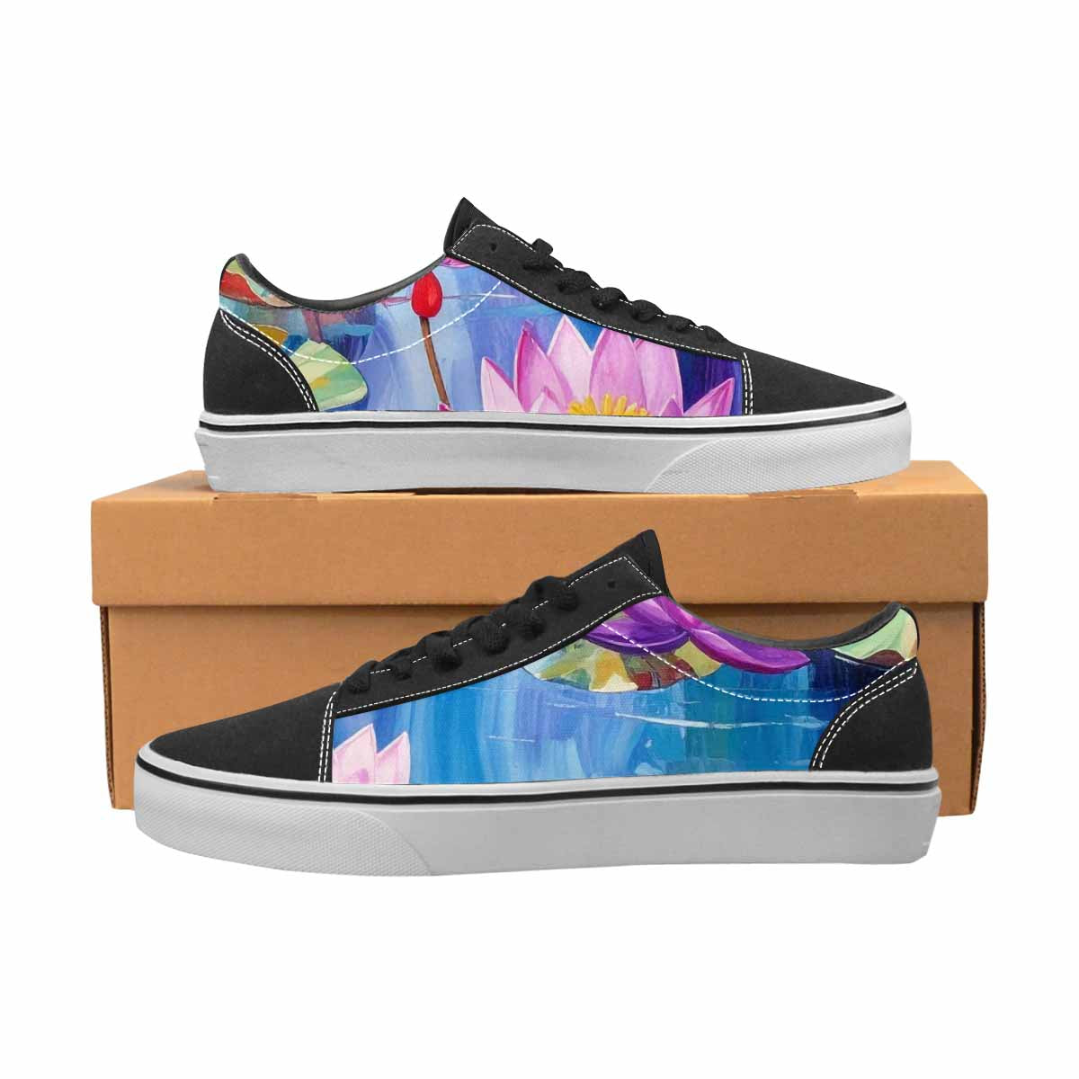 WOMEN'S Monet-Style Impressionist Water Canvas Lace-Up Vivid Sneakers