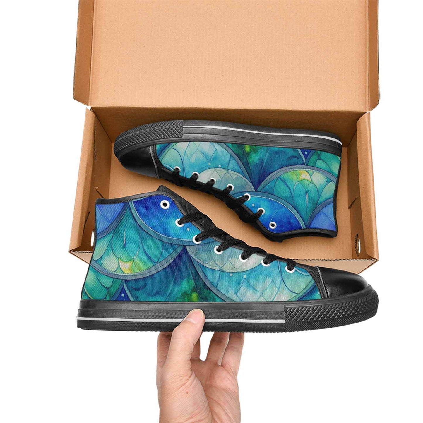 MEN'S Mermaid Scale High Top Canvas Vivid Custom Shoes