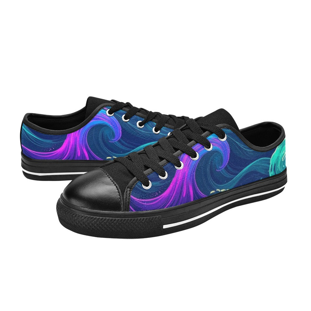 KIDS' Glowing Ocean Swirls Low Top Canvas Grunge Sneakers