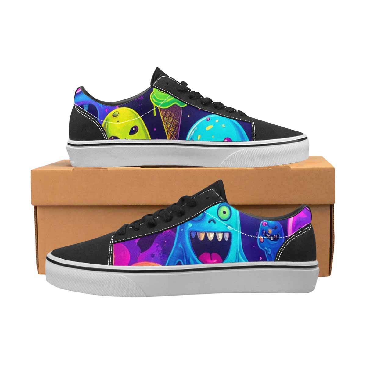 WOMEN'S Ice Cream Monsters Lace-Up Canvas Kaleidoscope Sneakers