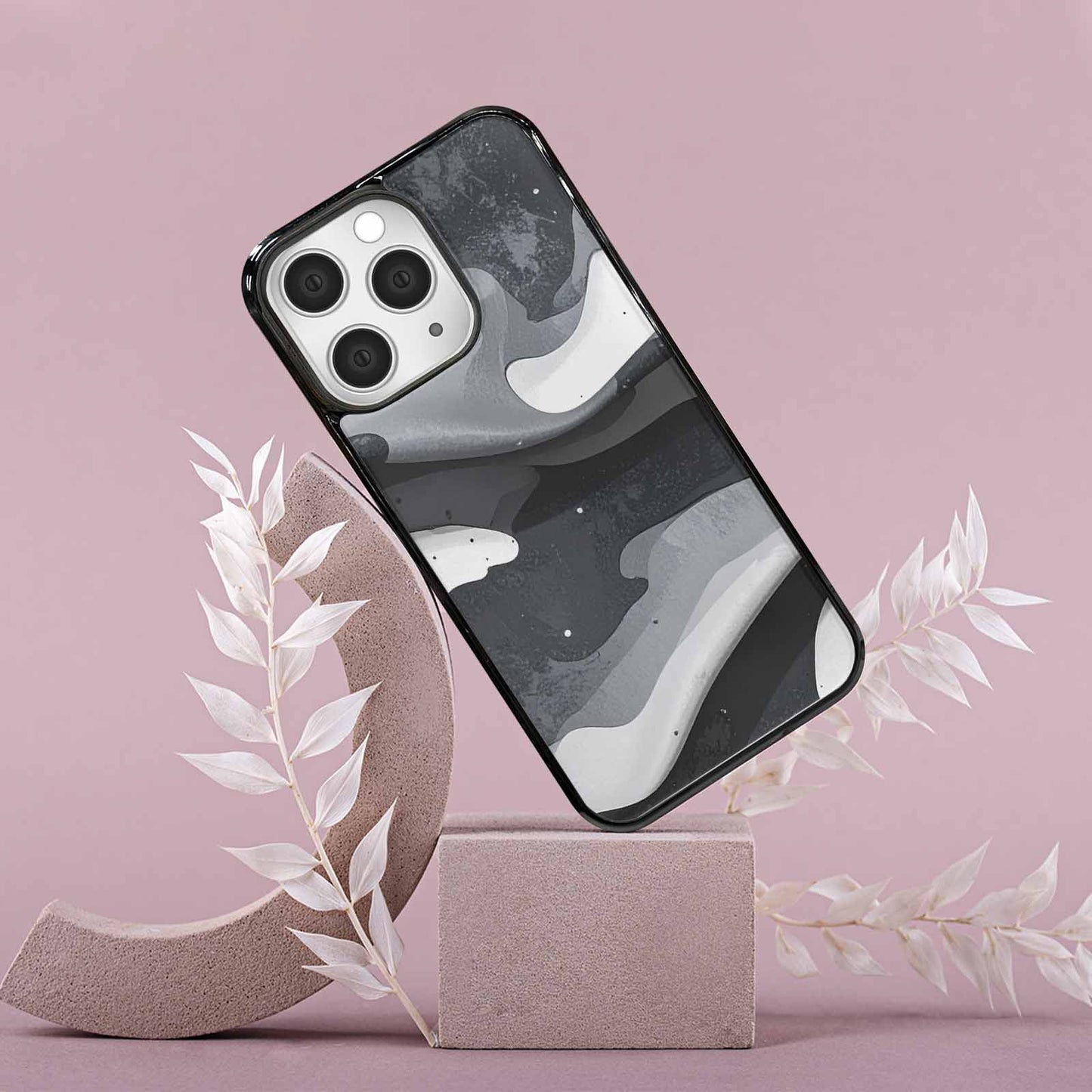 iPhone 15 Pro Max Case — Grey Camo Print, Custom Art Phone Cover