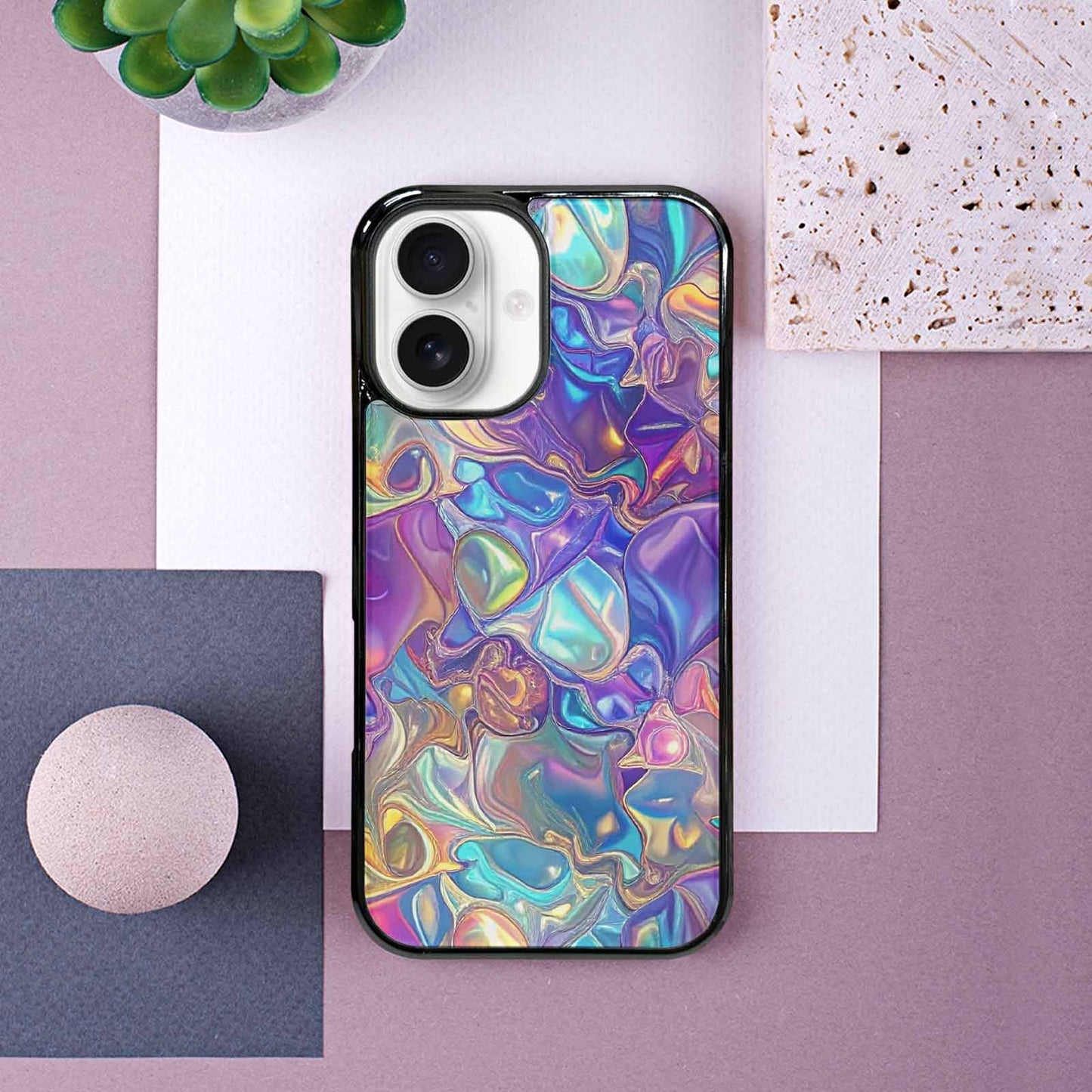 iPhone 16 Case — Holographic Iridescent Shimmer Pattern Hundreds Of, Custom Art Phone Cover