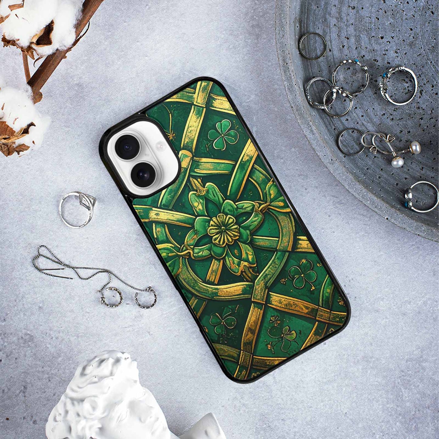 iPhone 16 Plus Case — Irish Celtic Knot Pattern Shamrocks Seamless, Original Design Phone Case